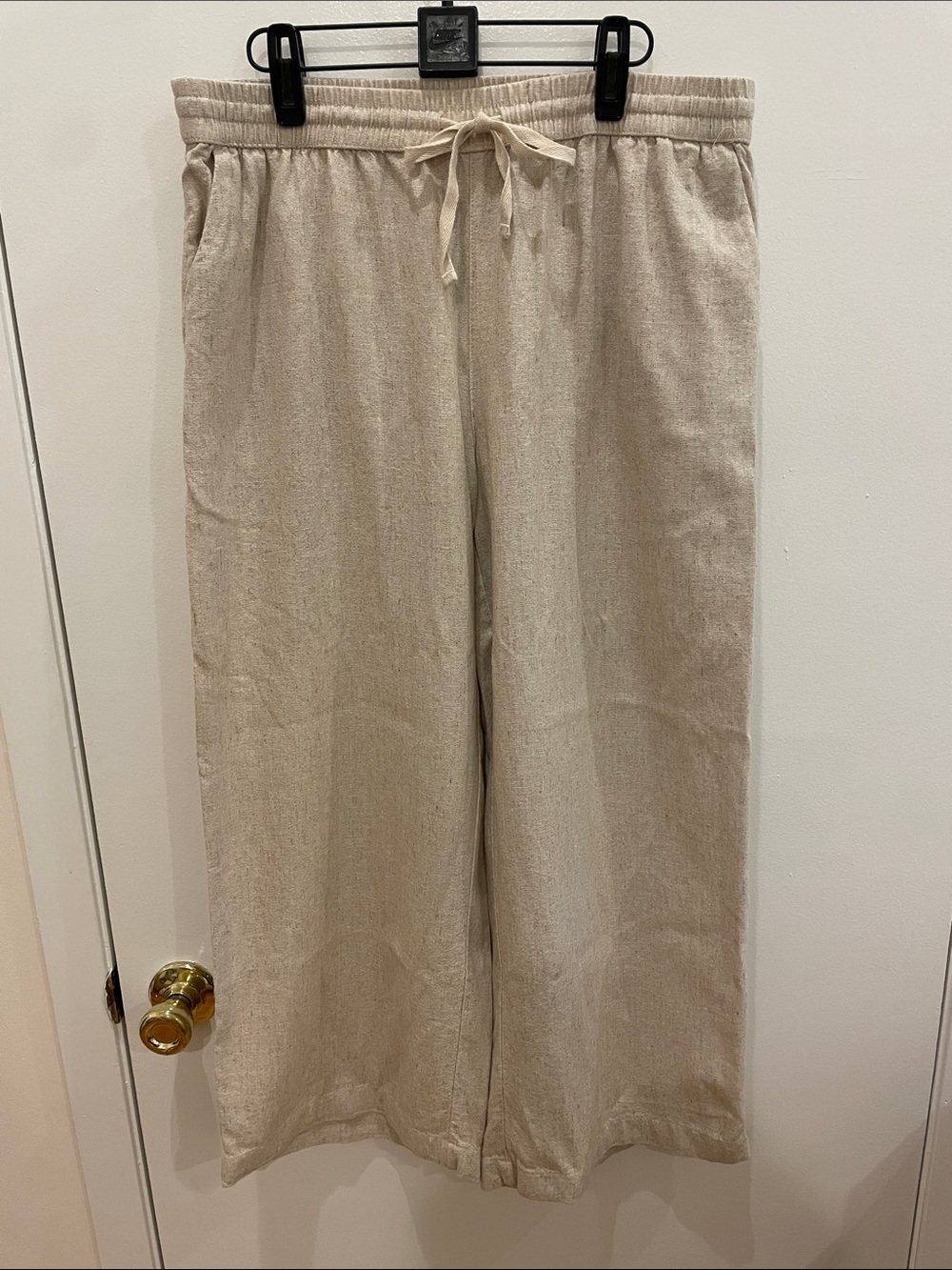 Caslon drawstring wide leg linen blend pants size medium in Flax